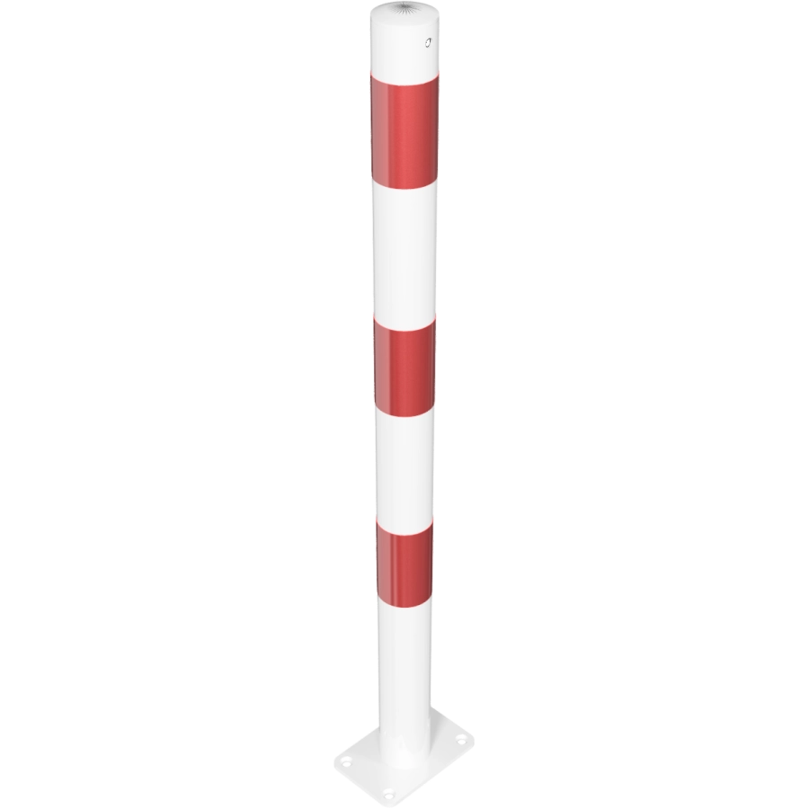 Parkeerpalen - Afzetpaal rond met grondplaat rood wit 60 mm