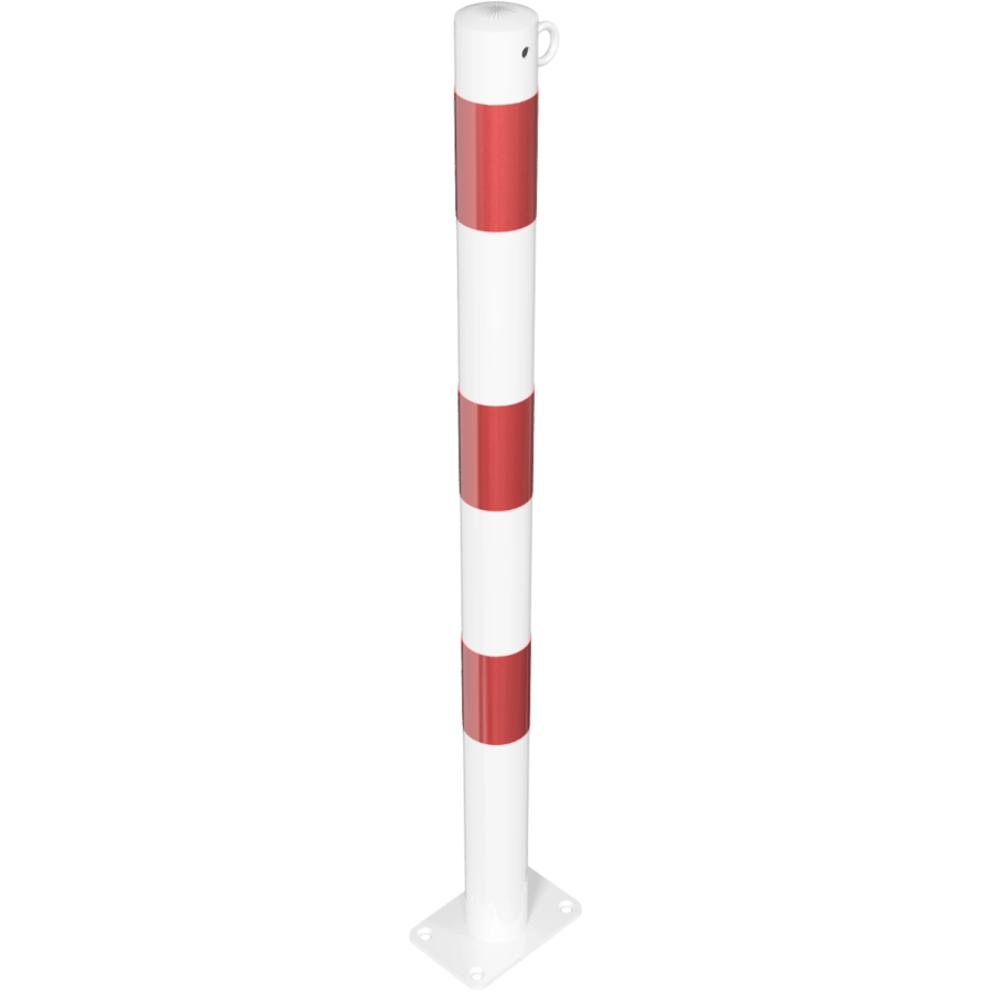 Parkeerpalen - Afzetpaal rond met grondplaat rood wit 60mm met 1 oog voor ketting