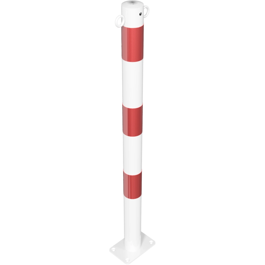 Parkeerpalen - Afzetpaal rond met grondplaat rood wit 60mm met 2 ogen voor ketting