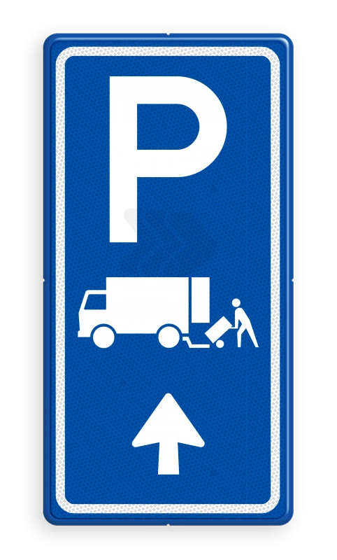 Parkeerroute borden - parkeerroutebord-e7-ladenlossen-vrachtwagens-met-pijl-Traffictotaal.nl
