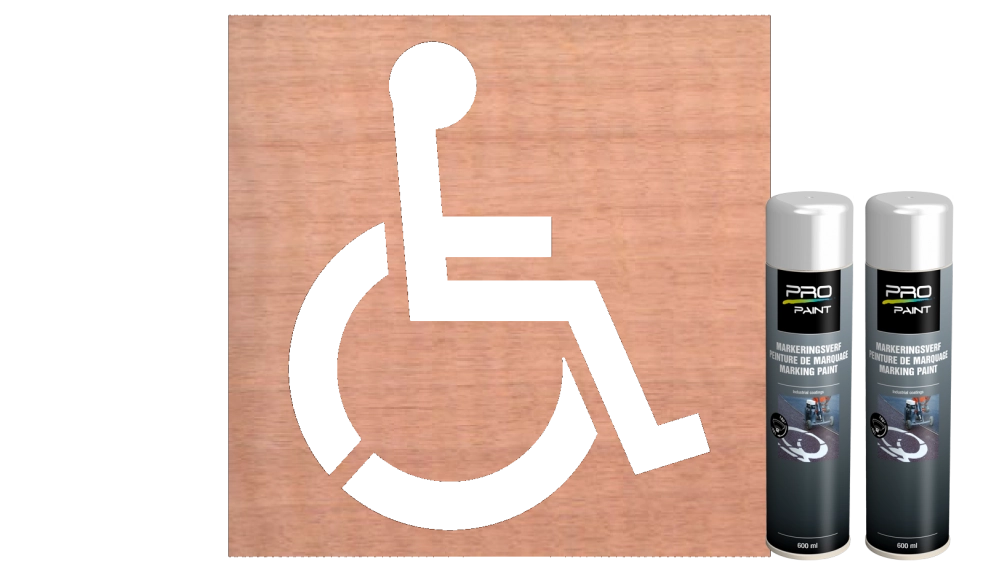 Spuitmallen (wegmarkering) - Wegmarkering spuitmal rolstoel logo traffictotaal.nl