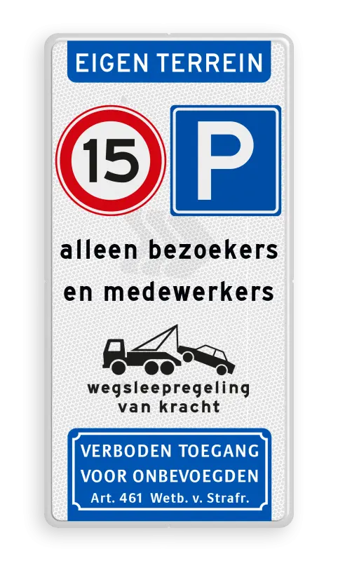 Parkeerborden (toegestaan) - informatiebord-eigen-terrein-snelheid-parkeren-eigen-tekst-art-461-traffictotaal.nl