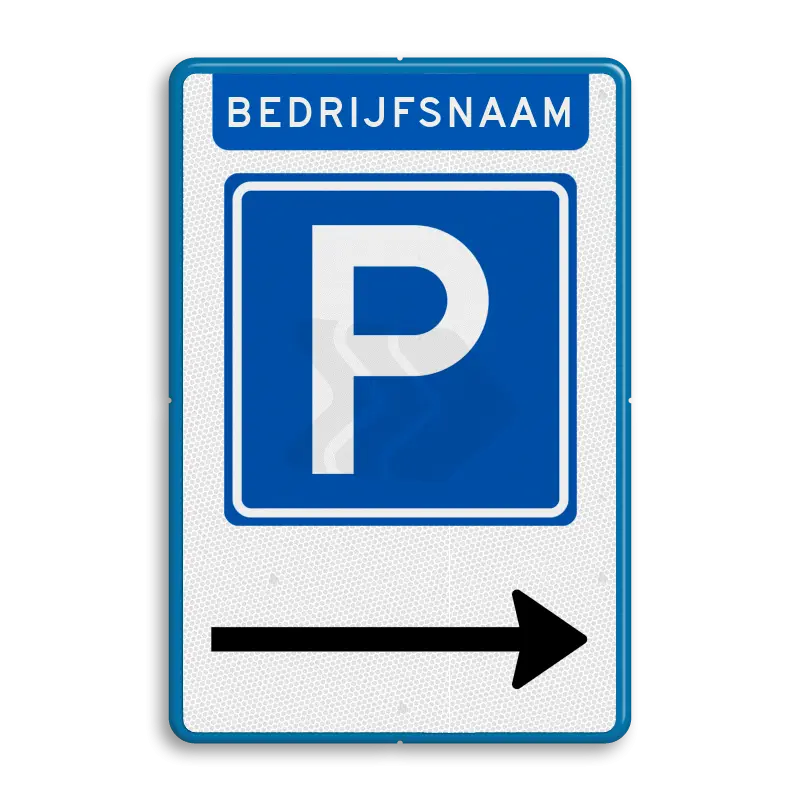 Parkeerborden (toegestaan) - parkeerbord-e4-met-bedrijfsnaam-pijl-traffictotaal.nl