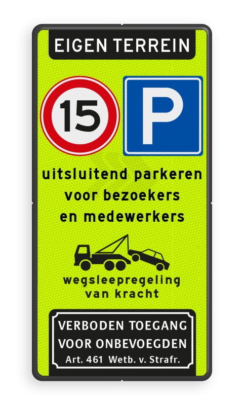 Parkeerborden (toegestaan) - parkeerbord-fluor-eigen-terrein-e04a01-15-eigen-tekst-traffictotaal.nl