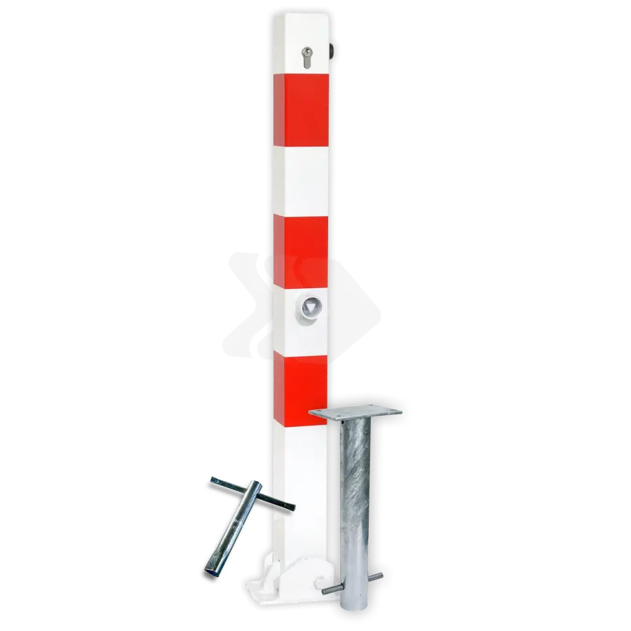 Parkeerpalen - parkeerpaal-70x70mm-rood-wit-neerklapbaar-met-grondstuk-4-traffictotaal.nl