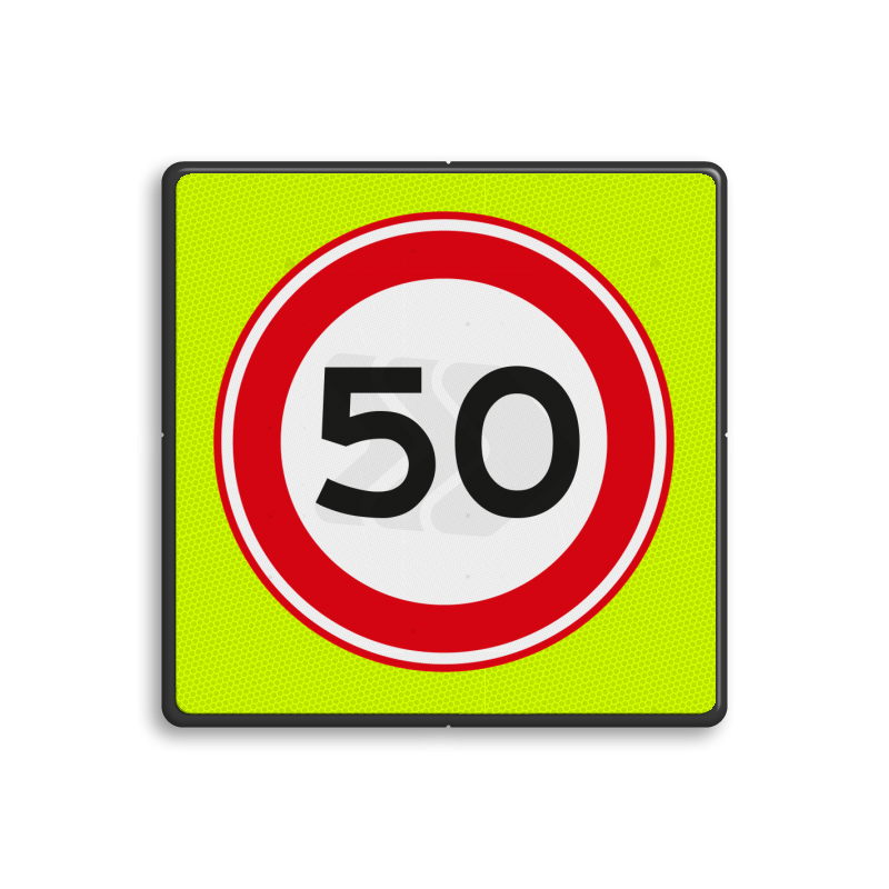 SNELHEIDSBORDEN MET ACHTERGRONDSCHILD - verkeersbord-rvv-a01-050f-maximum-snelheid-50-kmh