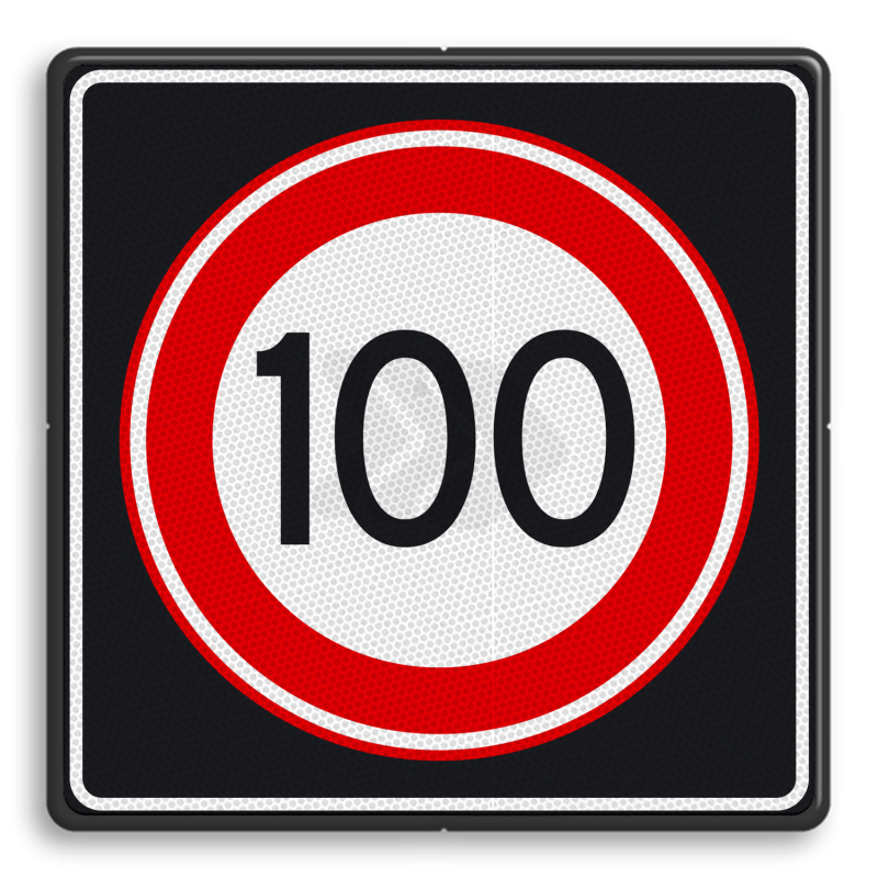 SNELHEIDSBORDEN MET ACHTERGRONDSCHILD - verkeersbord-rvv-a01-100s-maximum-snelheid-100-kmh