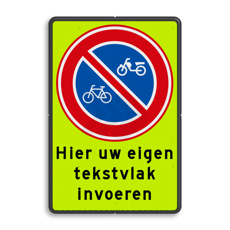 Parkeerborden (verboden) - verkeersbord-rvv-e03-verboden-te-parkeren-voor-bromfietsers-eigen-tekst