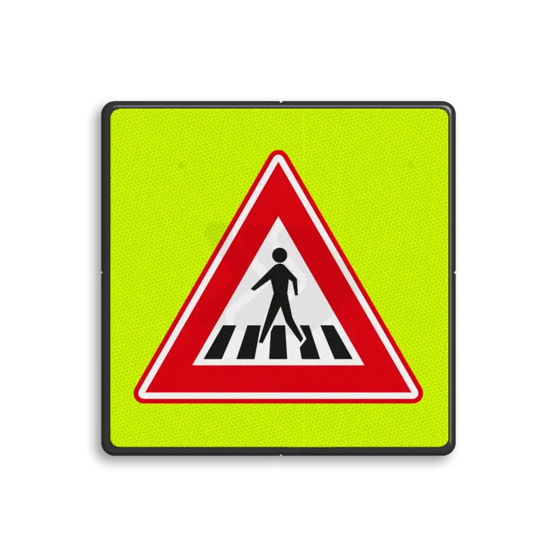 Waarschuwingsborden MET FLUORISEREND ACHTERGRONDSCHILD - verkeersbord-rvv-j22f-fluor-voetgangers-oversteekplaats-fluor