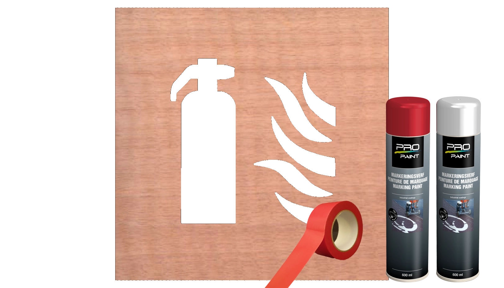 Spuitmallen sjabloon (wegmarkering) - pictogram-brandblusser-markering-rood-wit