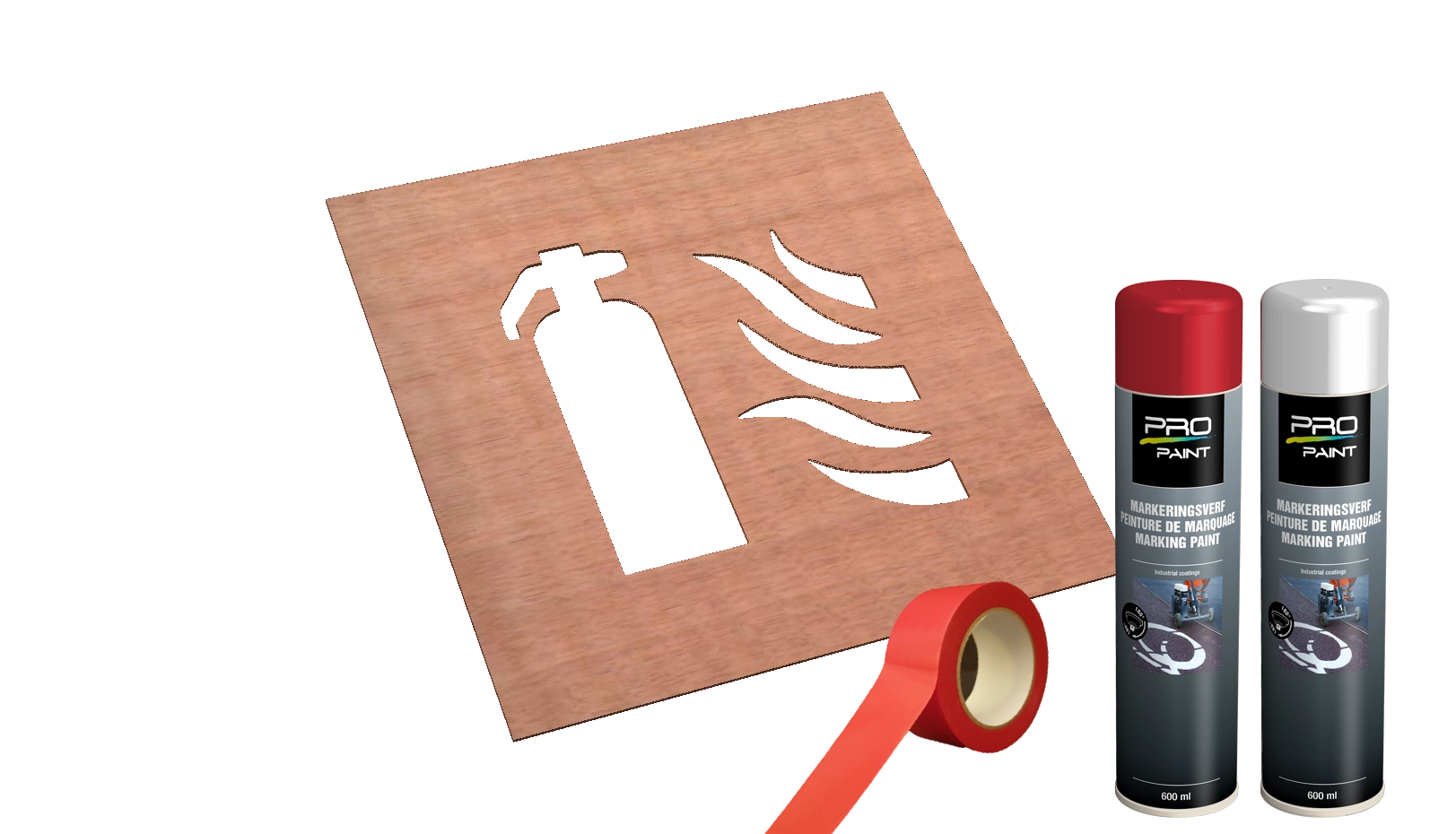 Spuitmallen (wegmarkering) - pictogram-brandblusser-markering-wegenverf-rood-wit