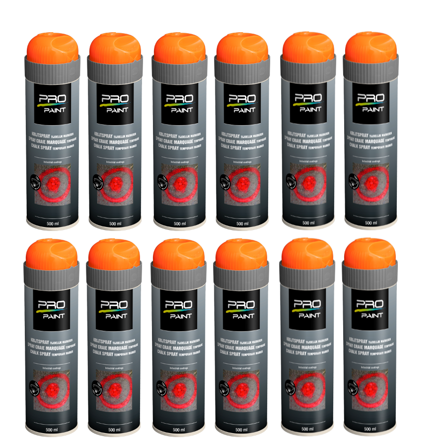 Krijtspray - propaint-doos-12-stuks-krijtspray-oranje-tijdelijk-markeren-wegmarkering