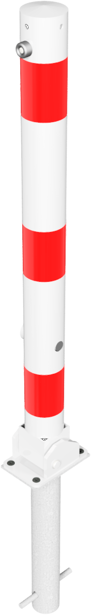 Parkeerpalen - Afzetpaal rond neerklapbaar grondhuls driekantslot rood wit Ø 76mm