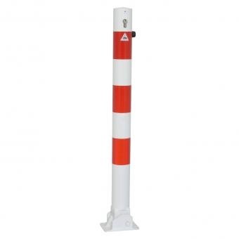 Parkeerpalen - Afzetpaal rond neerklapbaar met cilinderslot en grondplaat rood-wit Ø 76mm