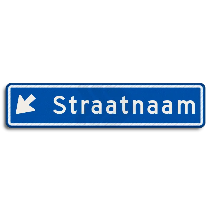 Straatnaamborden - straatnaambord-12-karakters-900x200-mm-pijlnaarschuinbenedenlinks-nen-1772-Traffictotaal.nl