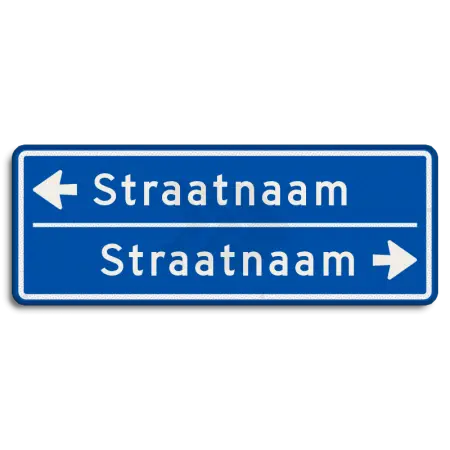 Straatnaamborden - straatnaambord-14-karakters-800x300-mm-2-regelig-met-pijl-nen-1772-Traffictotaal.nl