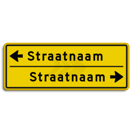 Straatnaambord - straatnaambord-geel-14-karakters-800x300-mm-2-regelig-met-pijl-nen-1772-Traffictotaal.nl