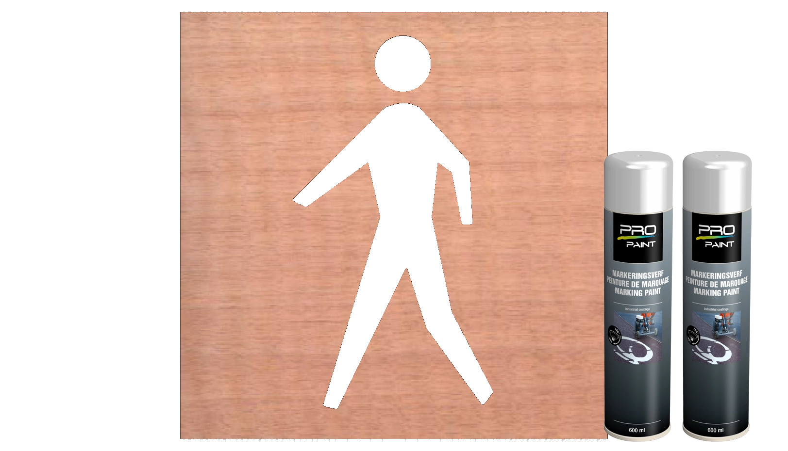 Spuitmallen sjabloon (wegmarkering) - voetganger-markering-70cm-hoog-belijning
